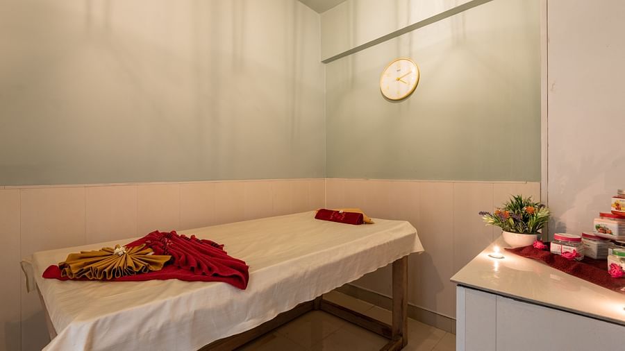A massage table at a spa at DLS Highland Resort and Spa, Mussoorie.